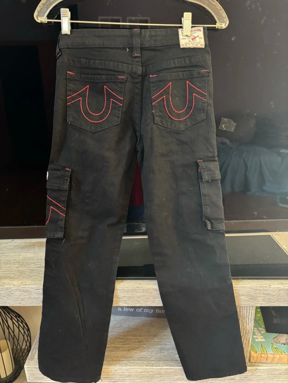 True Religion Boys' Black Jeans with Red Stitching Accent